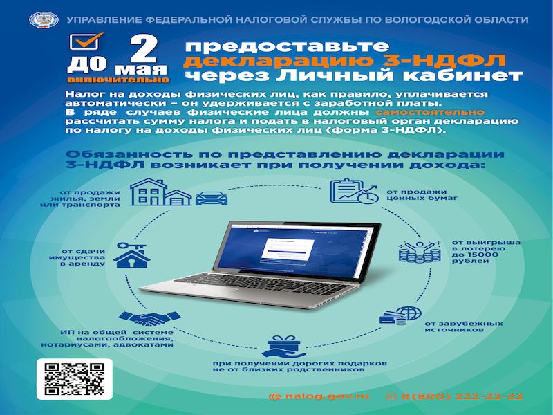 ДОХОДЫ ГРАЖДАН ПОДЛЕЖАТ ОБЯЗАТЕЛЬНОМУ ДЕКЛАРИРОВАНИЮ В СРОК НЕ ПОЗДНЕЕ 02 мая 2024 года.