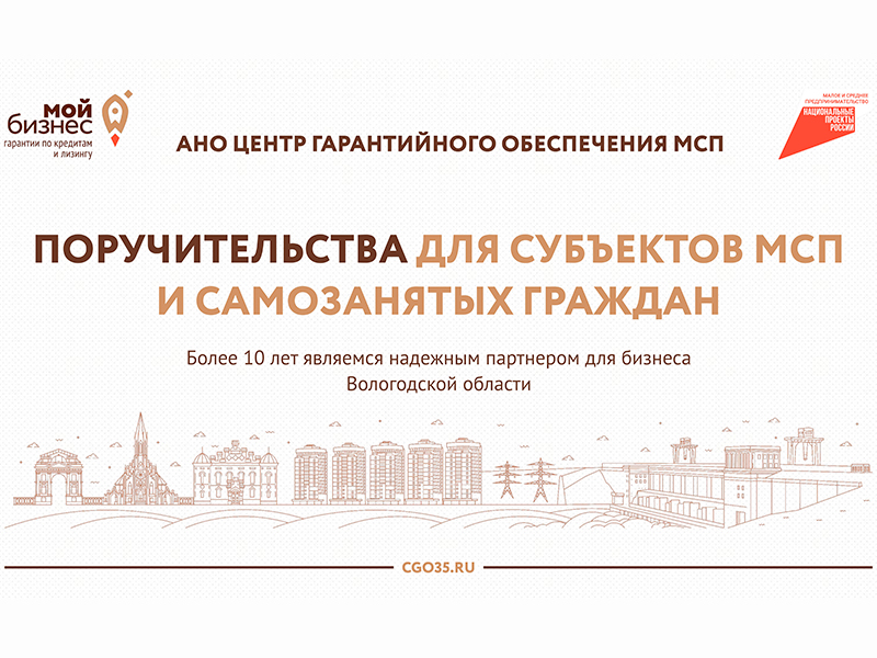 Бизнес Вологодской области может получить заемные средства на развитие при поддержке Центра гарантийного обеспечения МСП в рамках нацпроекта.